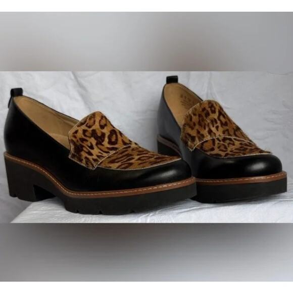 Naturalizer Leopard Calf Hair Lug Sole Loafers Chunky Platform Size 8 NEW - Picture 3 of 11